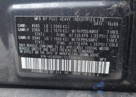 2010 Subaru Outback 2.5I Limited z USA, uszkodzony, nr VIN 4S4BRBKC5A3338541